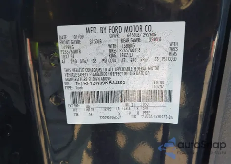 2009 Ford F-150 Stx/Xl/Xlt из США, поврежденный, VIN 1FTRF12W09KB34263